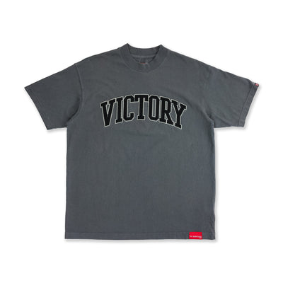 The Marathon Vintage Embroidered Victory T-Shirt - Vintage Grey/Black - Front