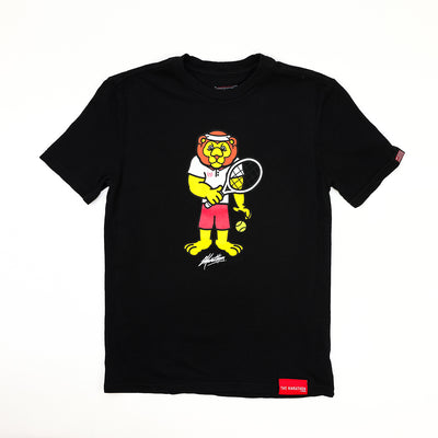 Leo Lion Tennis Kid's T-Shirt - Black - Front