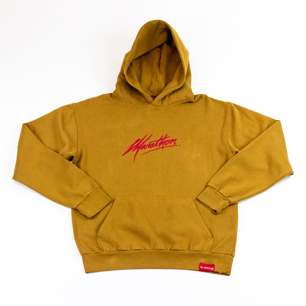 Marathon Script Signature Hoodie - Light Brown/Red – The Marathon Clothing