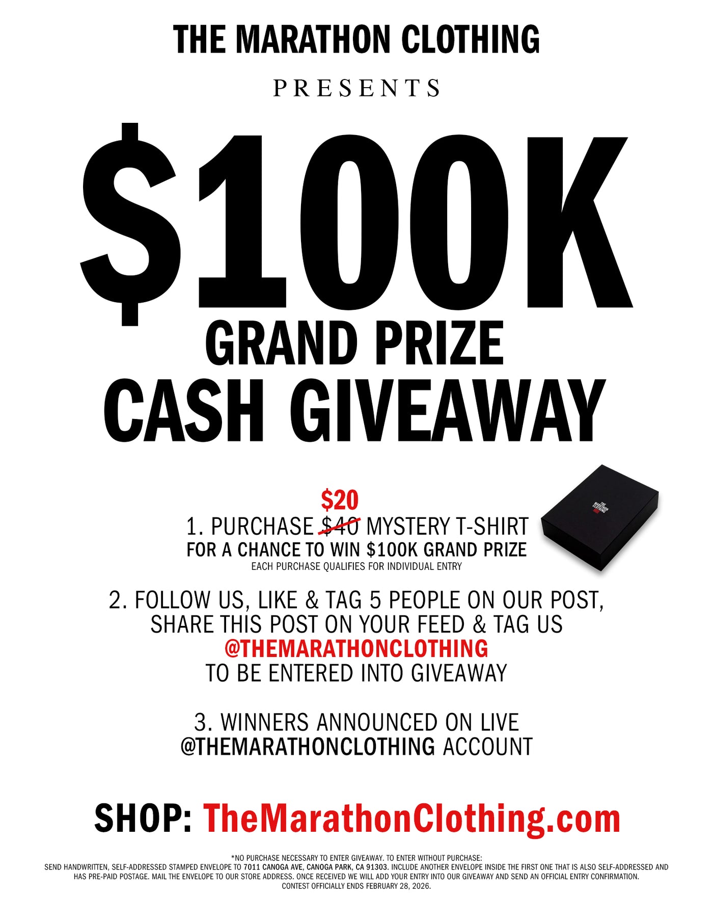 Enter to win The Marathon Clothing $100K Cash Giveaway