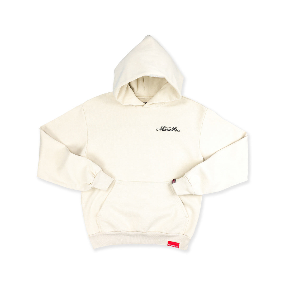 Marathon 3D Embroidered Stacked Script Hoodie - Bone/Black- Front