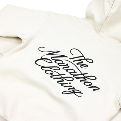 Marathon 3D Embroidered Stacked Script Hoodie - Bone/Black - Back Detail