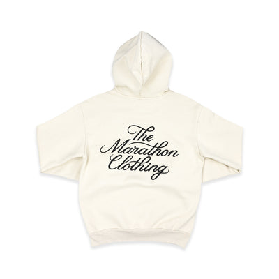 Marathon 3D Embroidered Stacked Script Hoodie - Bone/Black - Back