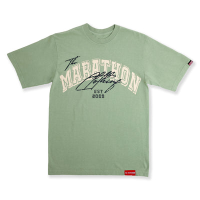 The Marathon Clothing Arch & Script T-Shirt - Sage - Front
