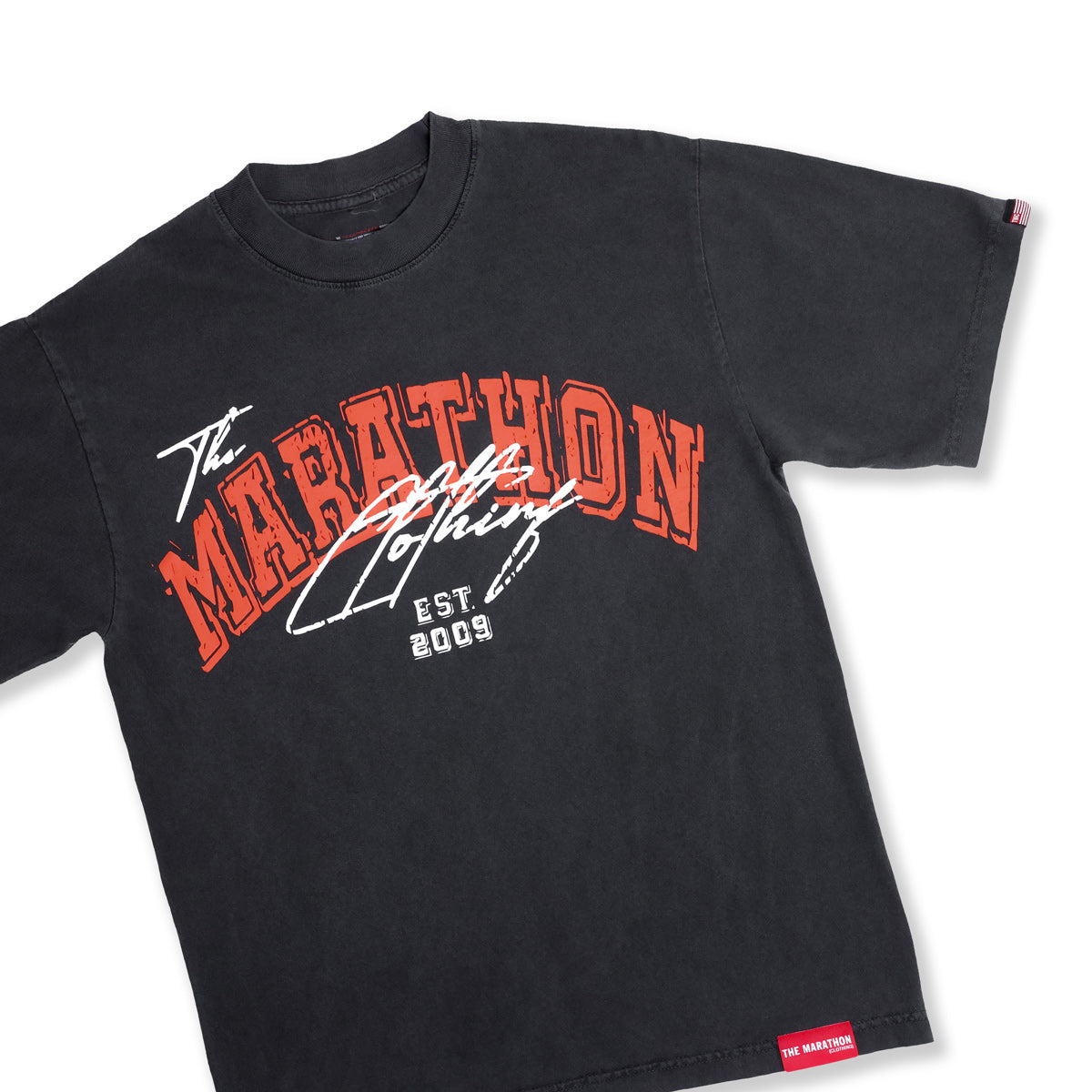 The Marathon Clothing Arch & Script T-Shirt - Vintage Black - Front Detail