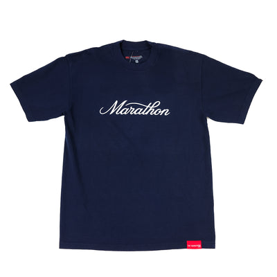Marathon Classic Script T-Shirt - Navy/White - Front