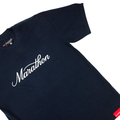 Marathon Classic Script T-Shirt - Navy/White - Detail