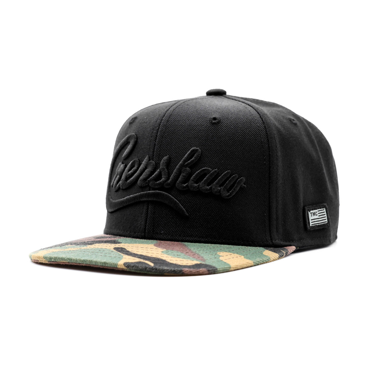 Crenshaw Limited Edition Snapback - Black/Black/Camo - Angle