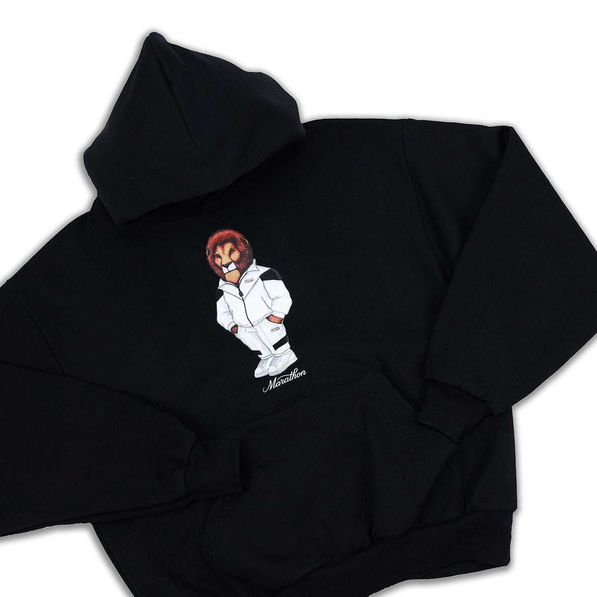 Leo The Marathon Lion (Tracksuit) Hoodie - Black - Detail