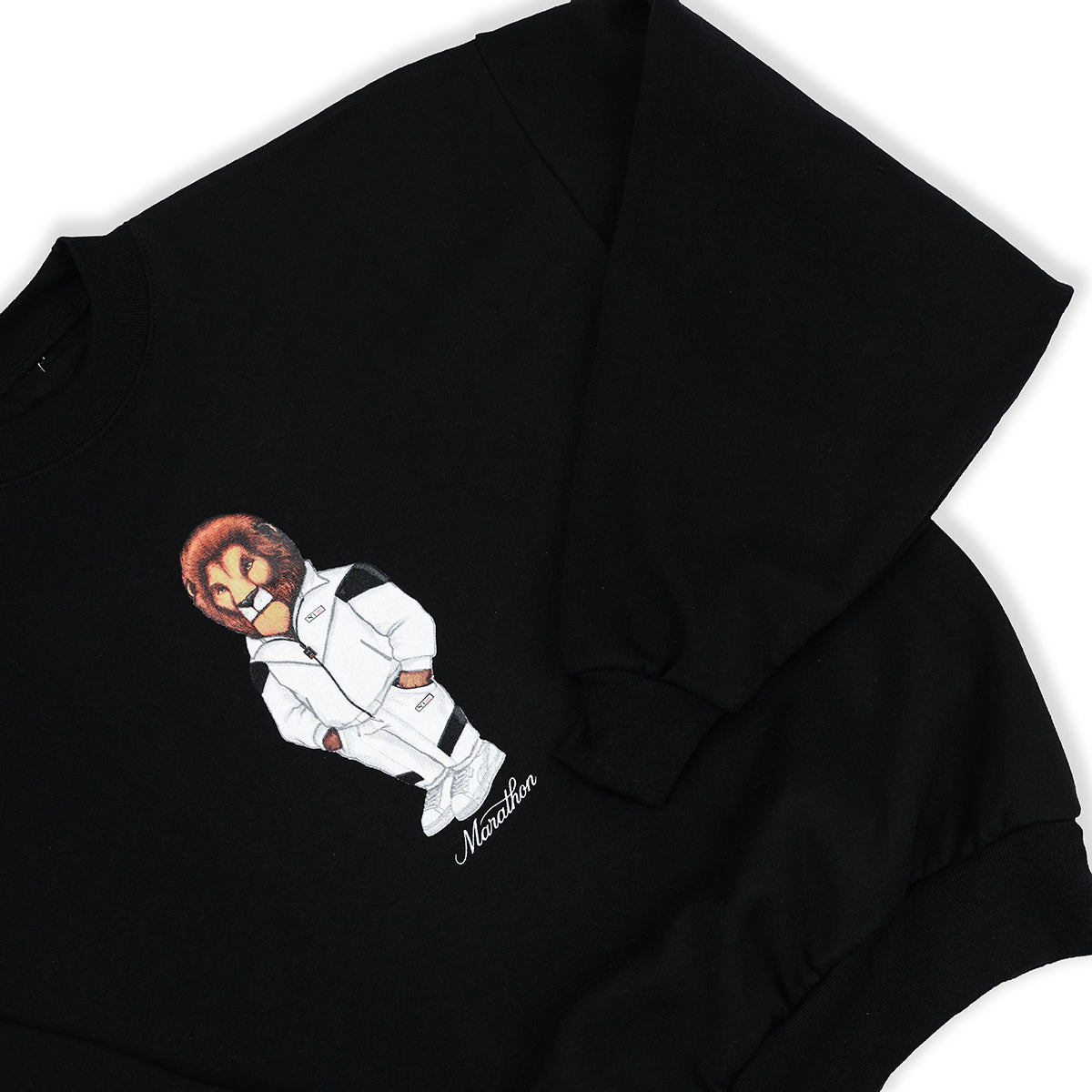 Leo The Marathon Lion (Tracksuit) Crewneck - Black - Detail