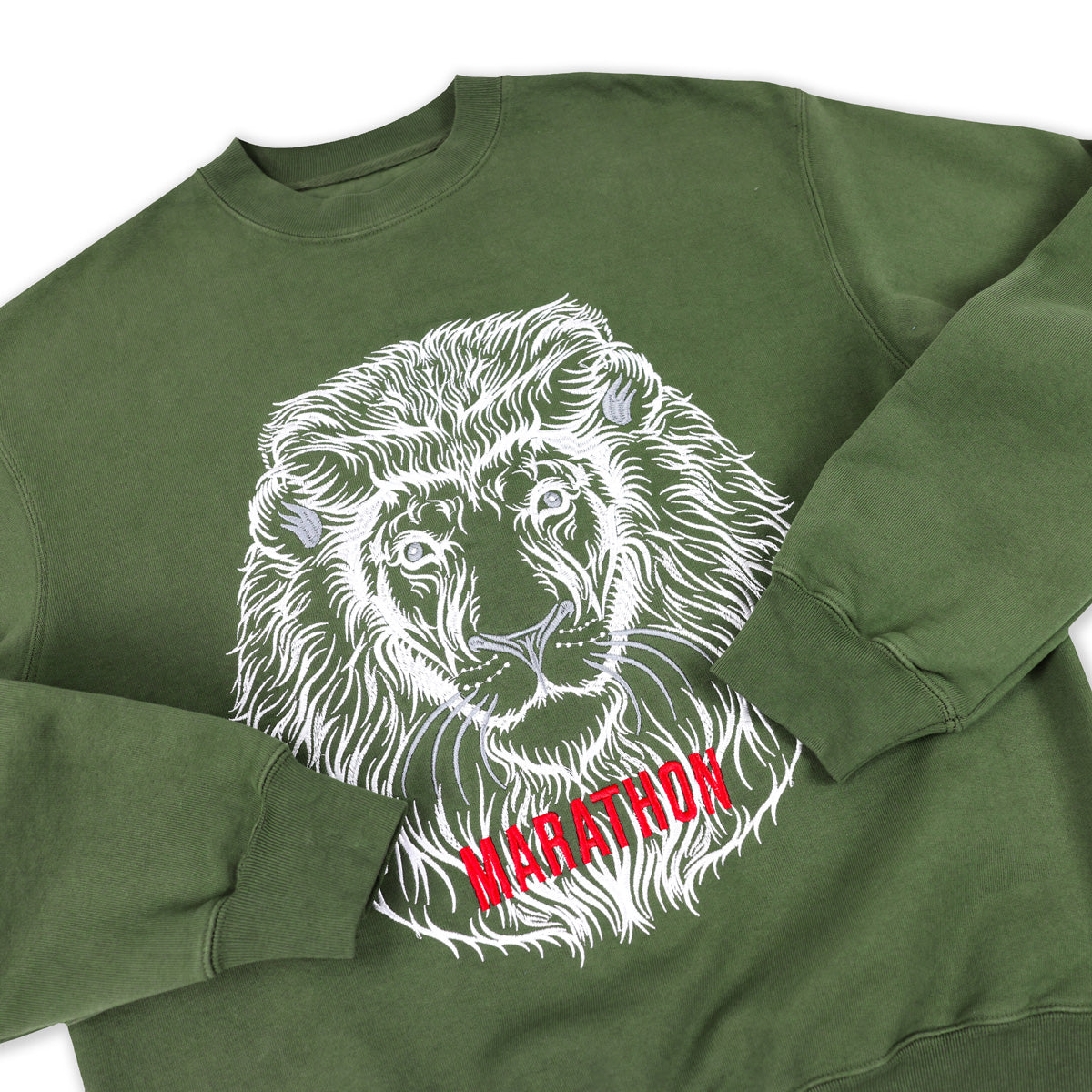 The Marathon Clothing Respect Lion Crew - Olive - Front Detail