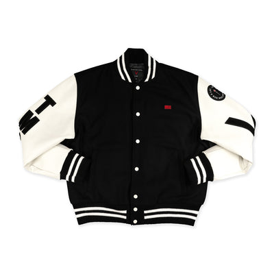 The Marathon Clothing - Crenshaw Letterman Jacket - Black - Front