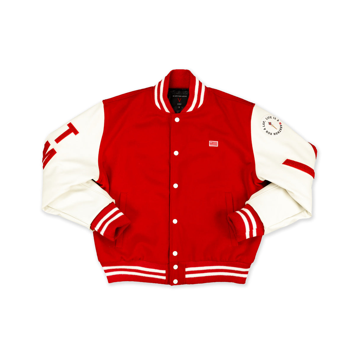 The Marathon Clothing - Crenshaw Letterman Jacket - Red - Front