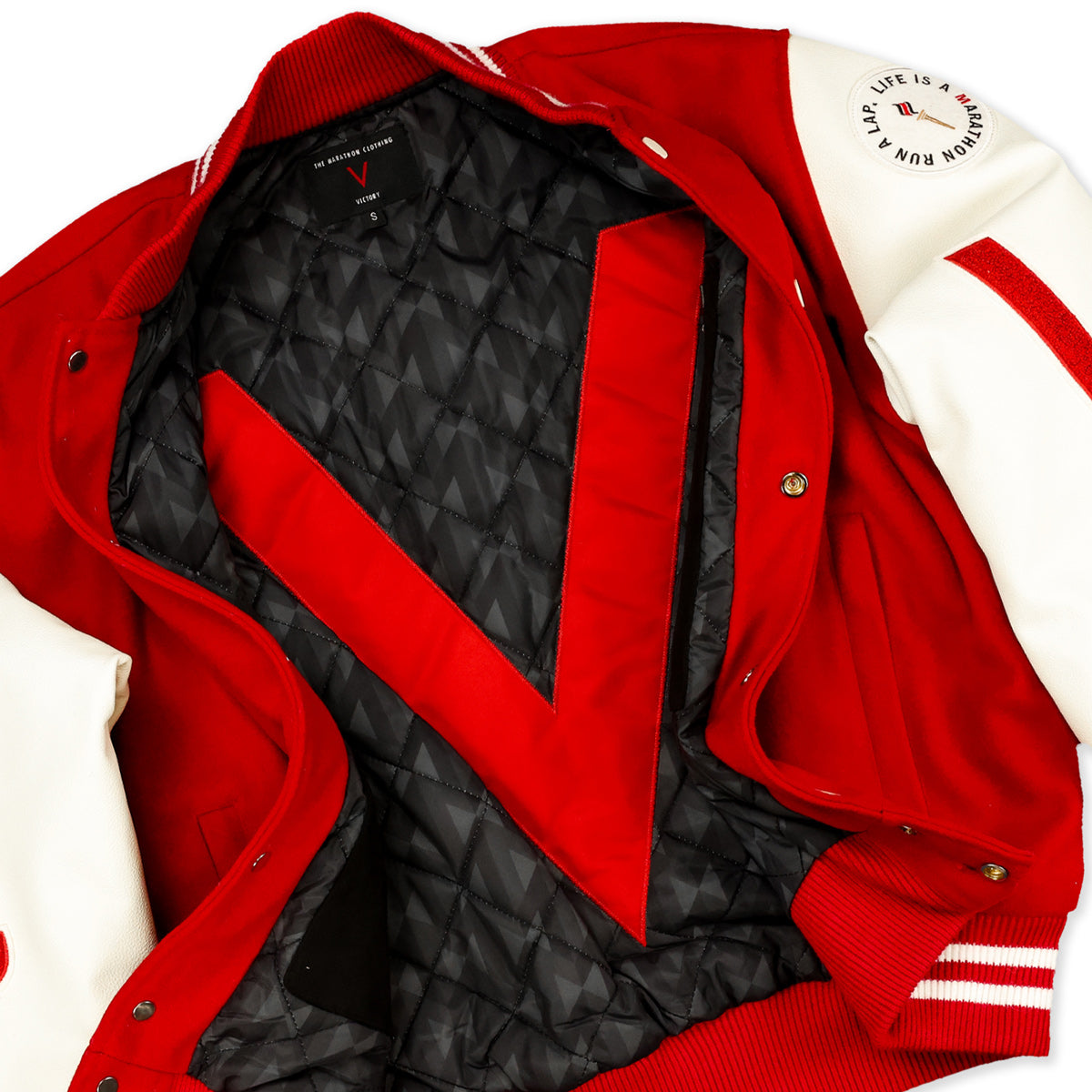 The Marathon Clothing - Crenshaw Letterman Jacket - Red - Quilted Lining