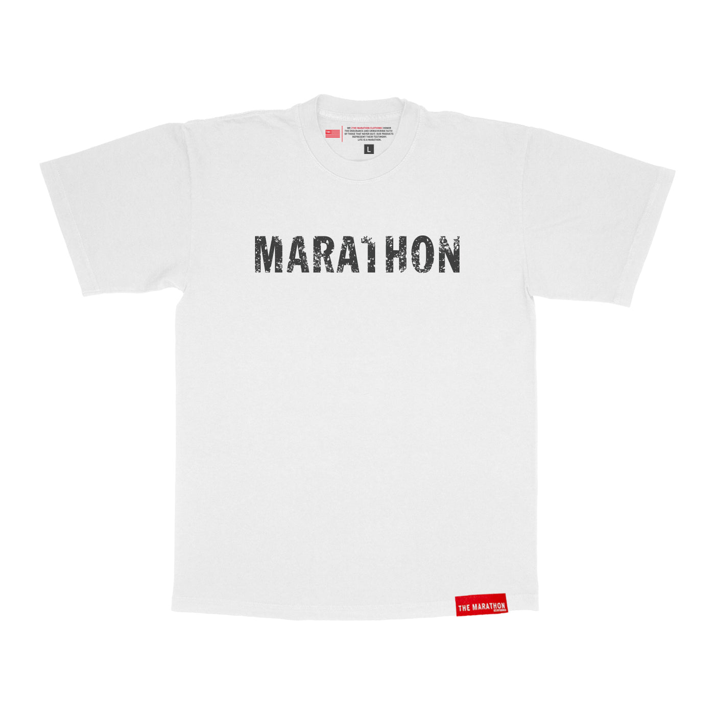 Marathon Double Distressed T-Shirt - White/Black - Front