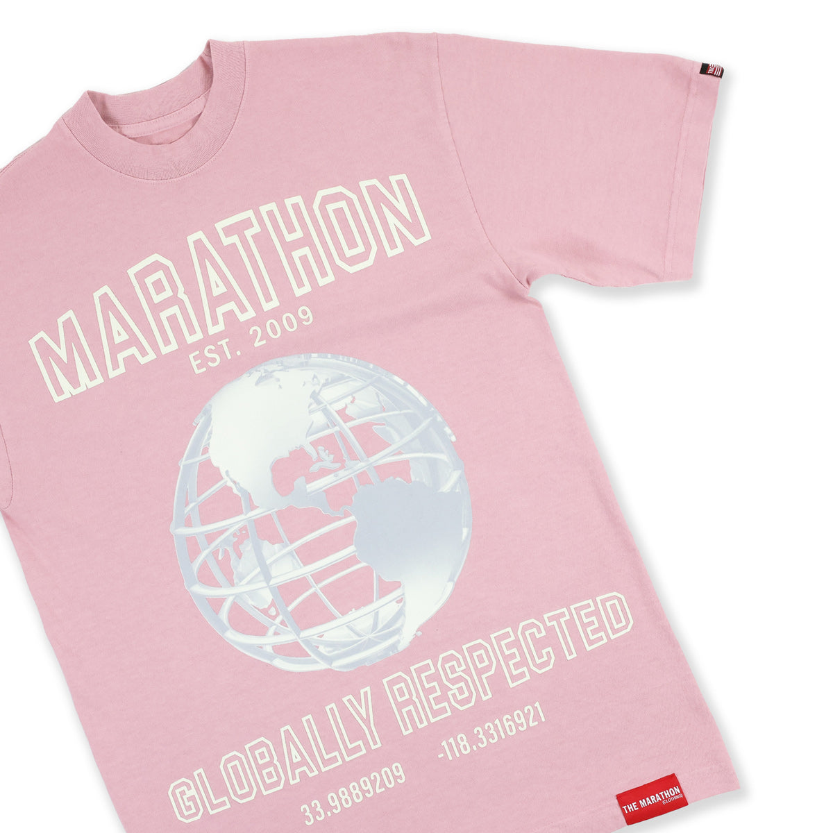 Marathon Globally Respected T-Shirt - Coral/Cream - Front Detail