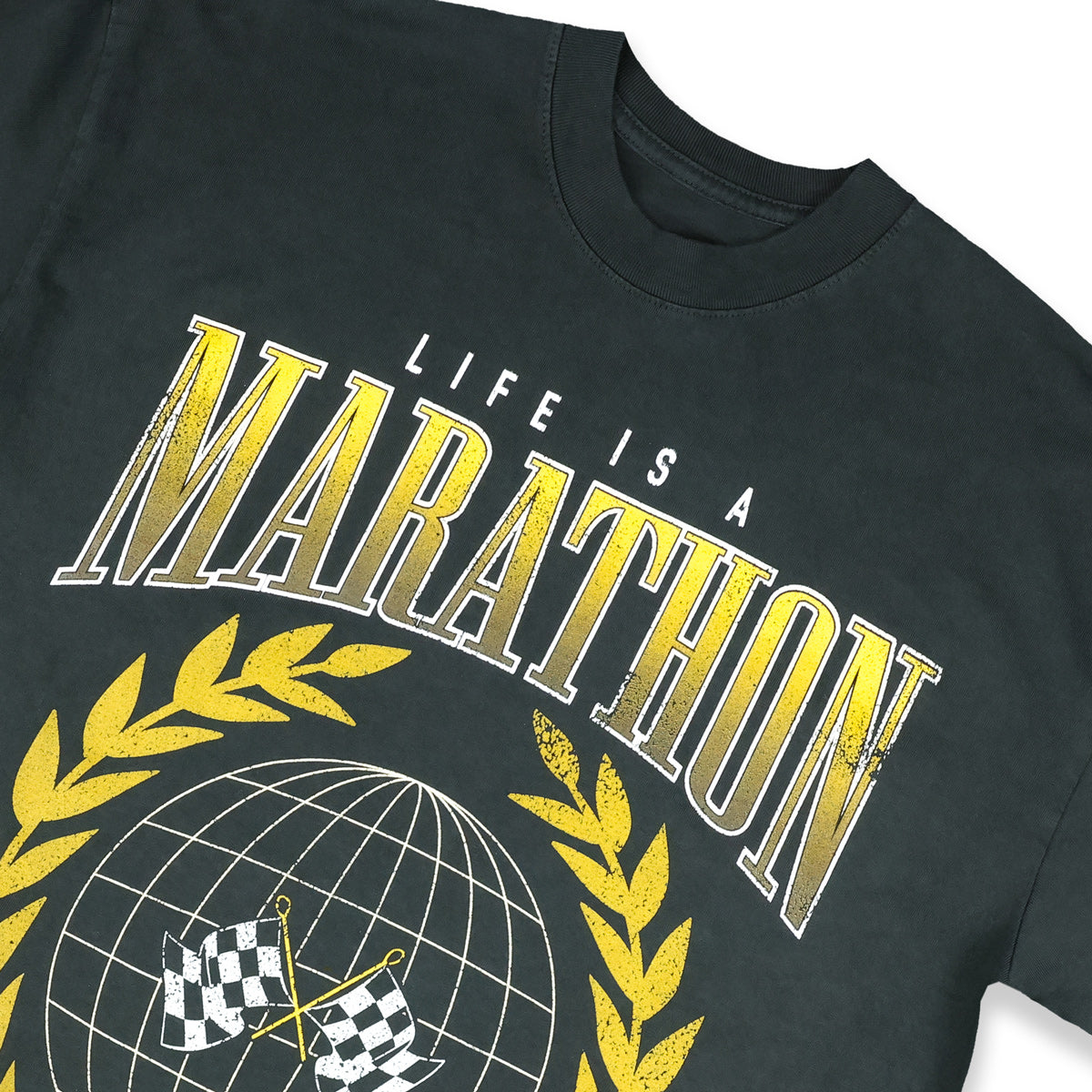Marathon Vintage Mantra T-Shirt - Vintage Black/Gold - Chest Detail 2