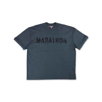 Marathon Distressed T-Shirt - Cobalt/Black - Front