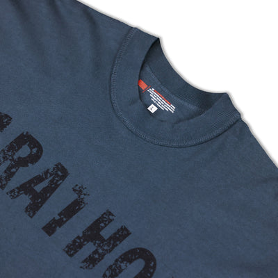 Marathon Distressed T-Shirt - Cobalt/Black - Neck Detail