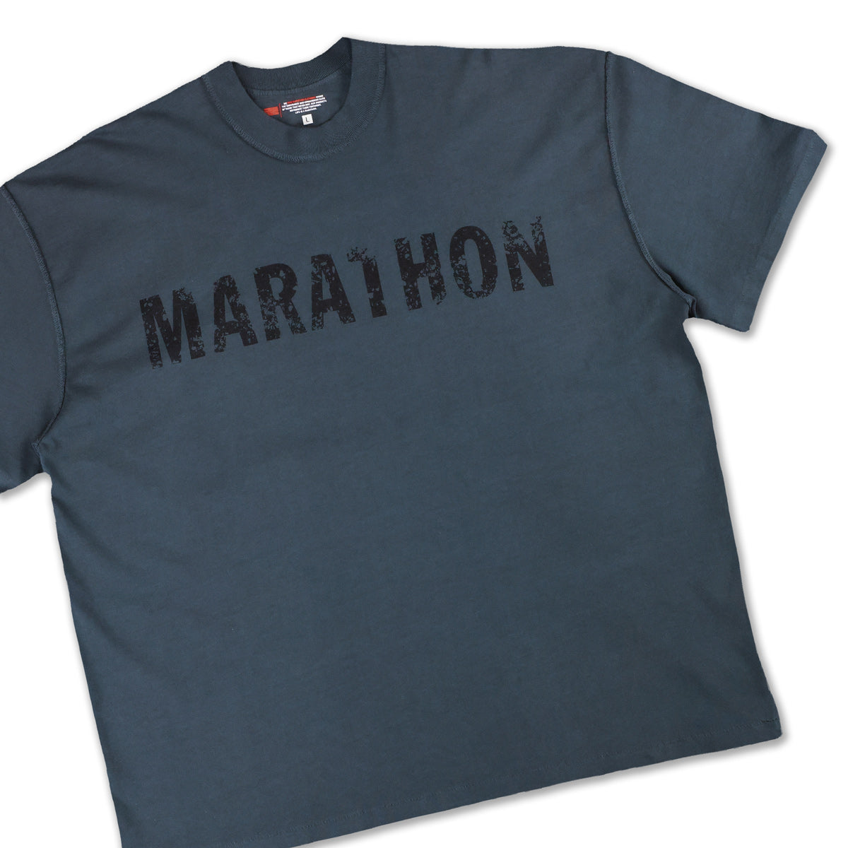 Marathon Distressed T-Shirt - Cobalt/Black - Chest Detail