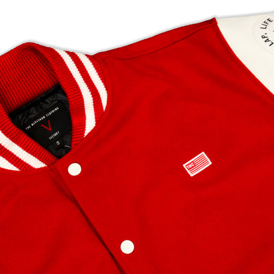 The Marathon Clothing Marathon Letterman Jacket - Red - Chest Detail