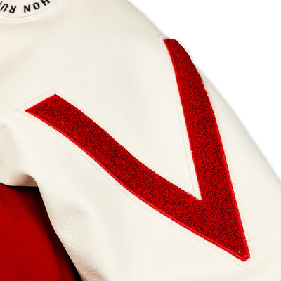 The Marathon Clothing Marathon Letterman Jacket - Red - V Sleeve Detail