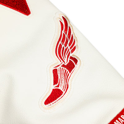 The Marathon Clothing Marathon Letterman Jacket - Red - Winged Foot Sleeve Detail