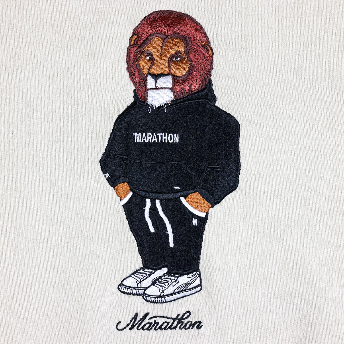 The Marathon Marathon Lion (Embroidered) Hoodie - Cream - Embroidery Detail