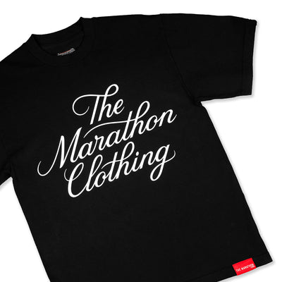 Marathon Stacked Script T-Shirt - Black/White - Detail 2