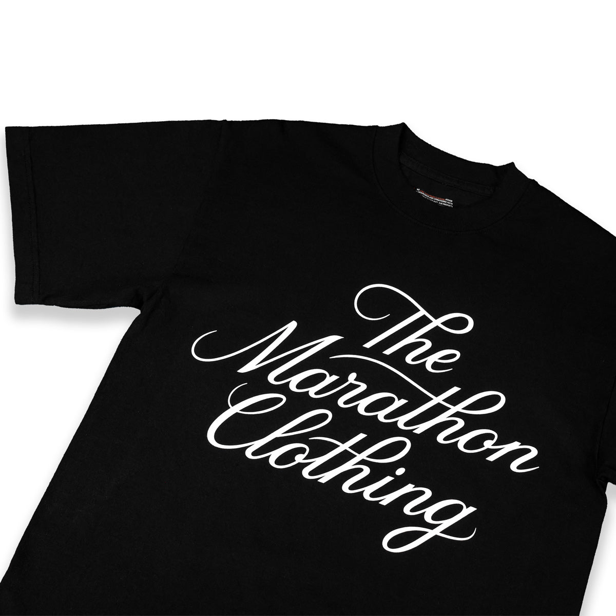 Marathon Stacked Script T-Shirt - Black/White - Detail 1