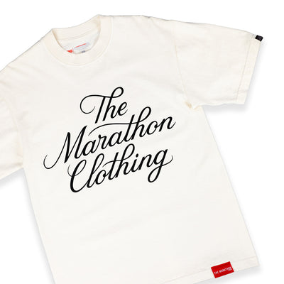 Marathon Stacked Script T-Shirt - Bone/Black - Detail 1