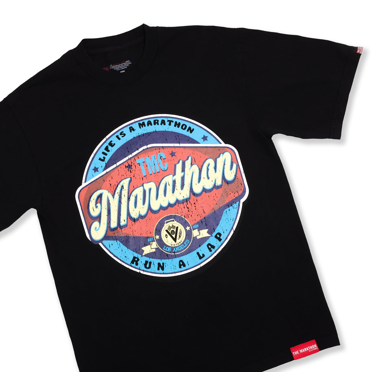 Vintage Run A Lap Marathon T-Shirt - Black - Front Detail
