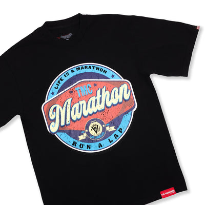 Vintage Run A Lap Marathon T-Shirt - Black - Front Detail