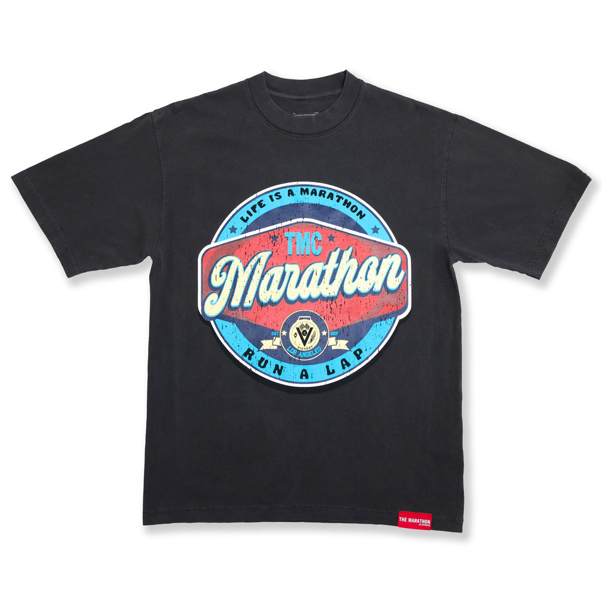 Vintage Run A Lap Marathon T-Shirt - Vintage Black - Front