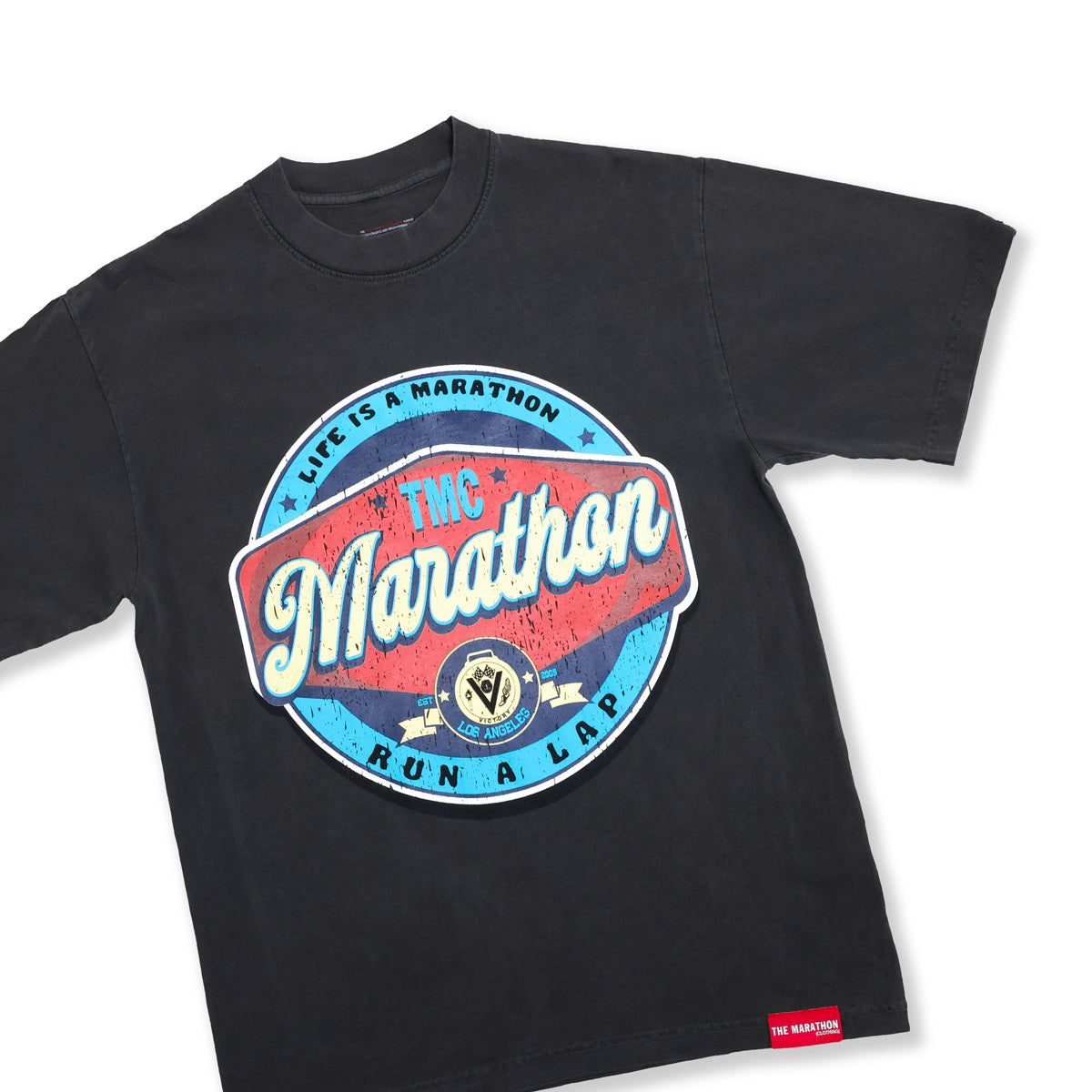 Vintage Run A Lap Marathon T-Shirt - Vintage Black - Front Detail
