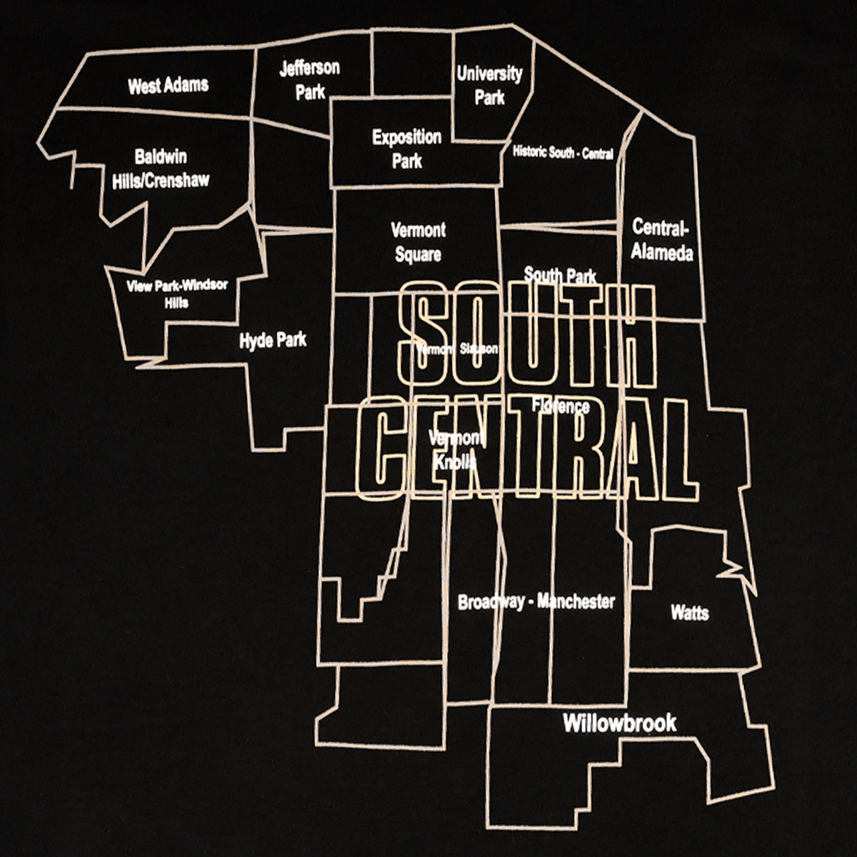 South Central State of Mind T-Shirt - Black/White - Map Detail