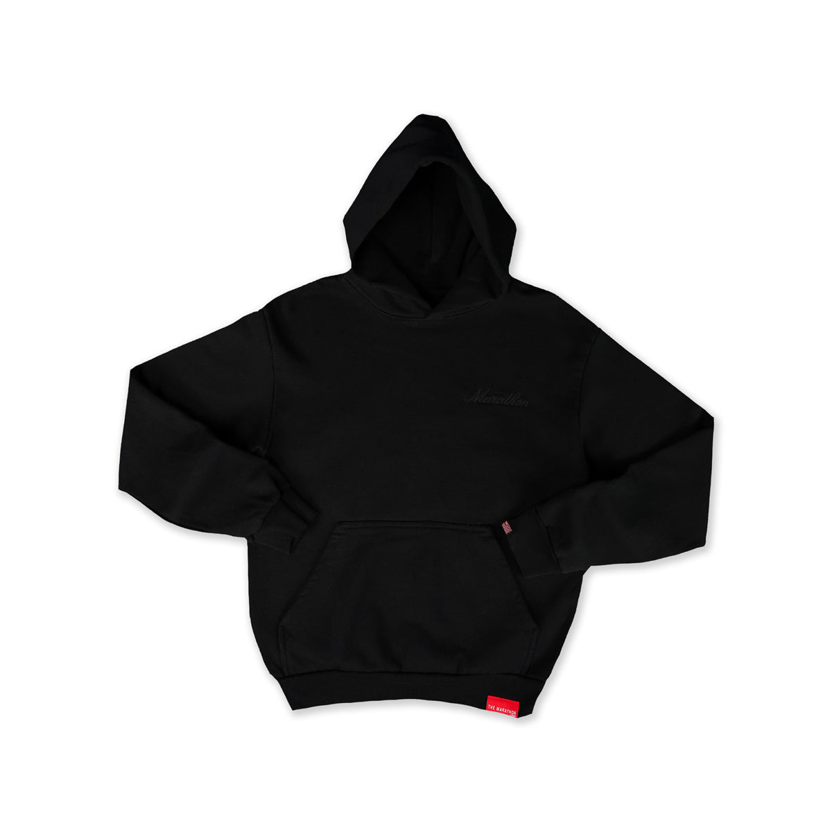 Marathon 3D Embroidered Stacked Script Hoodie - Black/Black - Front