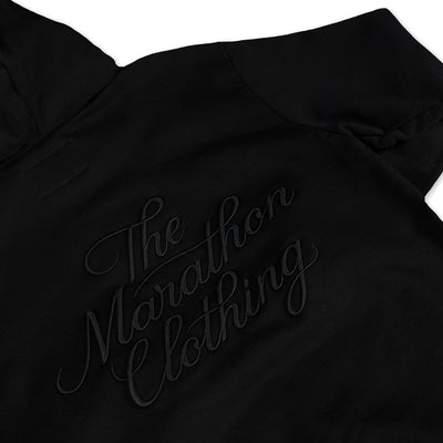 Marathon 3D Embroidered Stacked Script Hoodie - Black/Black - Back Detail