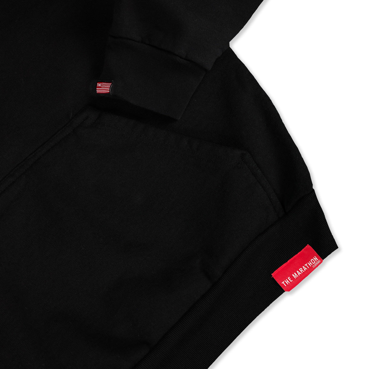 Marathon 3D Embroidered Stacked Script Hoodie - Black/Black - Woven Label