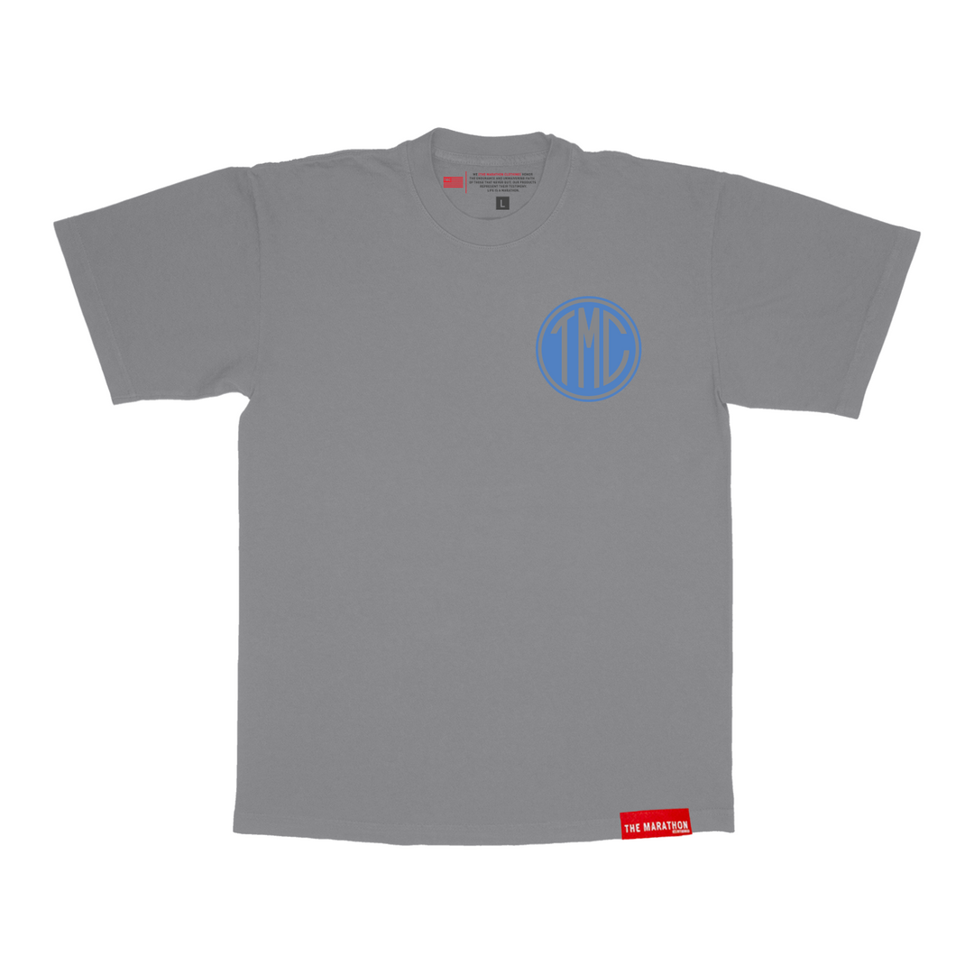 TMC Emblem T-Shirt - Charcoal Gray/Clear Blue – The Marathon Clothing