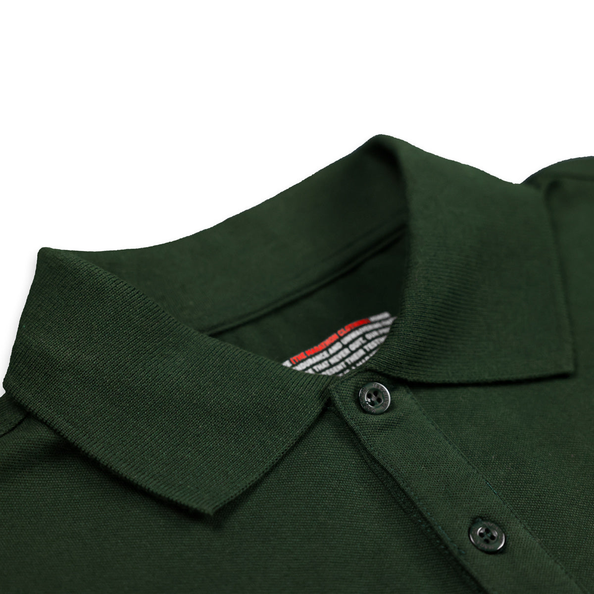 The Marathon Clothing TMC Flag (1 inch) Polo - Forest Green - Collar Detail