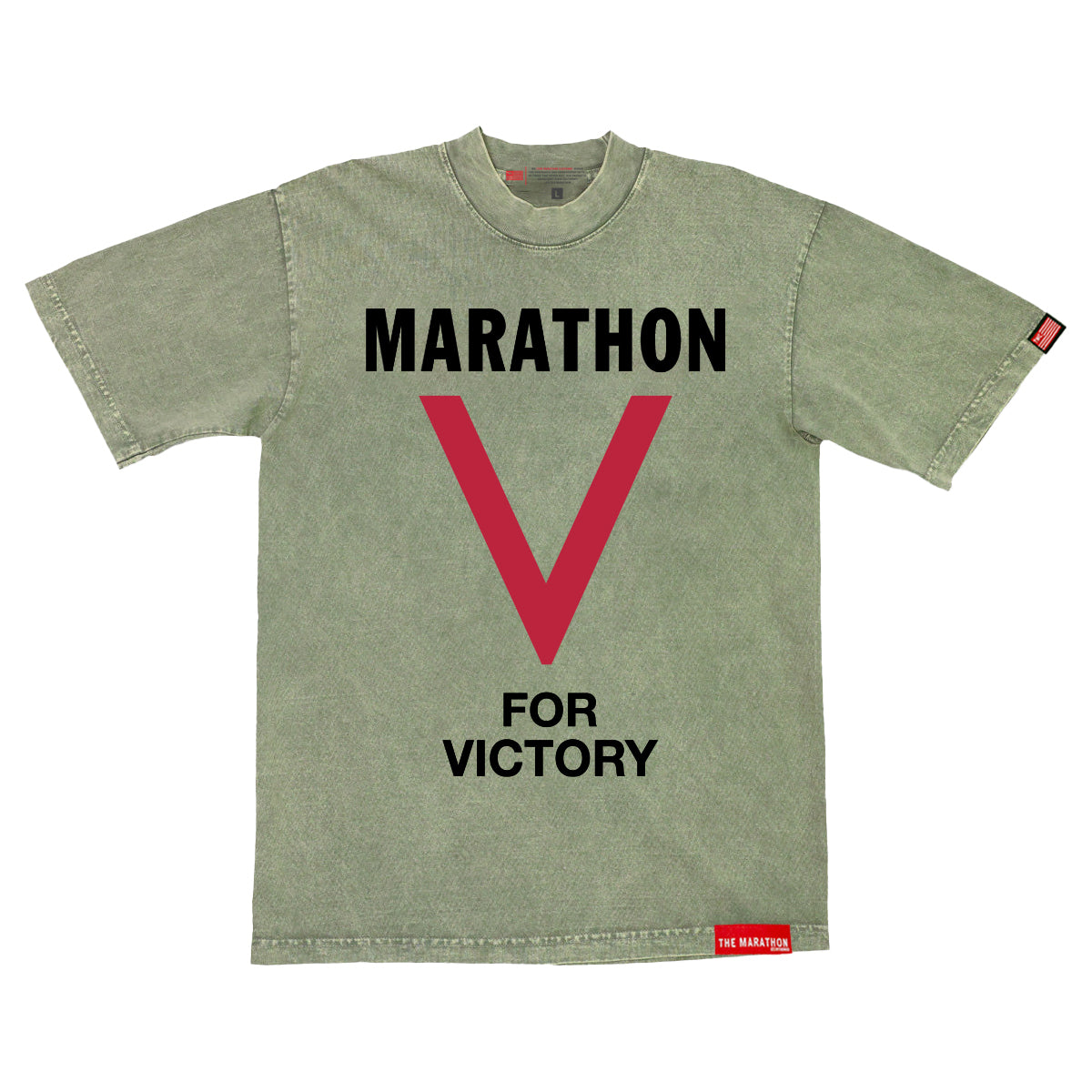 Marathon V For Victory T-Shirt - Washed Matcha