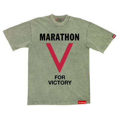 Marathon V For Victory T-Shirt - Washed Matcha