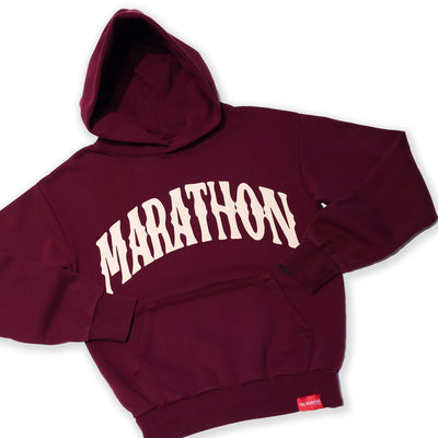 Marathon Vintage Arch Hoodie - Maroon/Cream - Detail