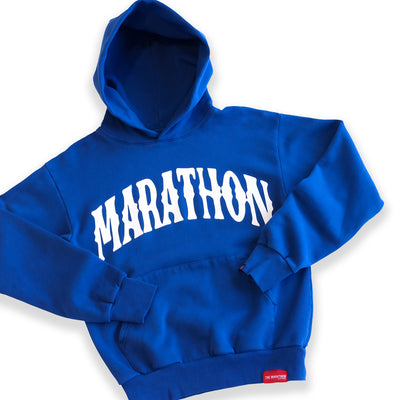 Marathon Vintage Arch Hoodie - Royal/White - Detail
