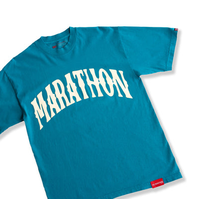Marathon Vintage Arch T-Shirt - Teal/Cream - Detail