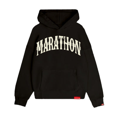Marathon Vintage Arch Drop Shoulder Hoodie - Black/Cream