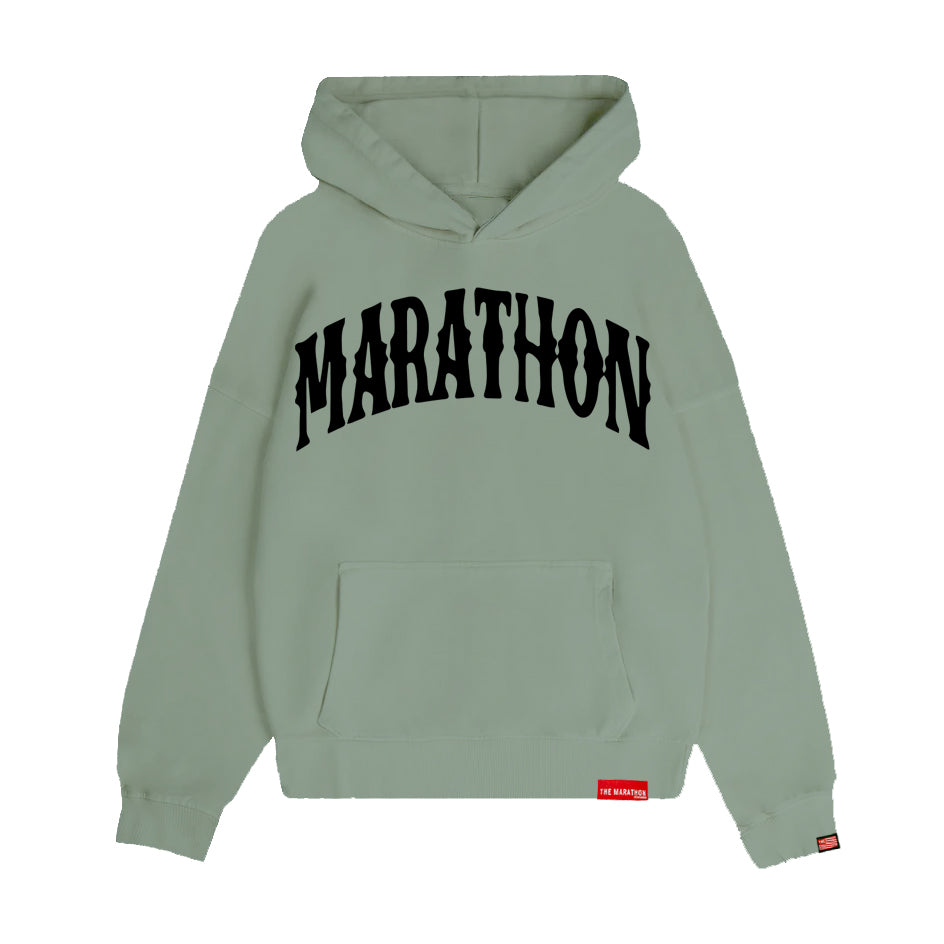 Marathon Vintage Arch Drop Shoulder Hoodie - Sage/Black