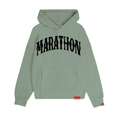 Marathon Vintage Arch Drop Shoulder Hoodie - Sage/Black