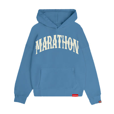 Marathon Vintage Arch Drop Shoulder Hoodie - Sky Blue/Cream